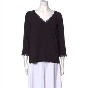 Sezane V-Neck Three Quarter Sleeve Blouse